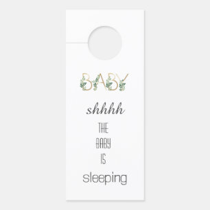 Affichette De Porte Aquarelle mignonne Verdure Feuilles Bébé Dormir