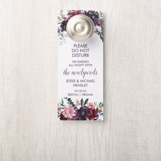 Affichette De Porte Aquarelle violette rouge mauve rose (Sur le bouton)