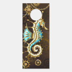 Affichette De Porte Arrière - plan en bois avec cheval de mer mécaniqu