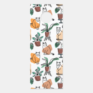 Affichette De Porte Art de trait dessin chats et fleurs