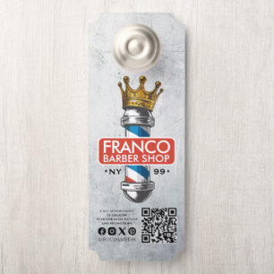Affichette De Porte Barber Hair Shop King Crown Barber Pole Hair Salon