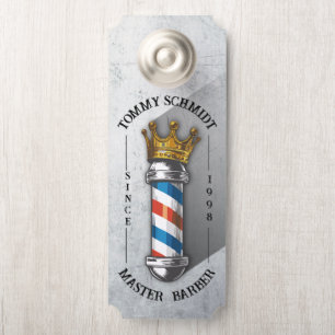 Affichette De Porte Barber Hair Shop King Crown Barber Pole Hair Salon