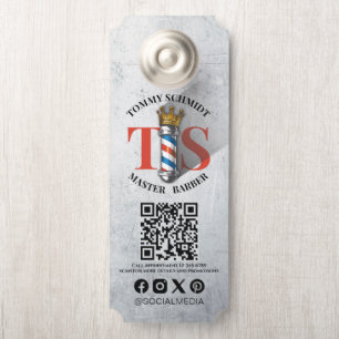 Affichette De Porte Barber Hair Shop King Crown Barber Pole Hair Salon