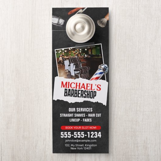 Affichette De Porte Barbier professionnel Pole Coiffeur Rasage (Sur le bouton)