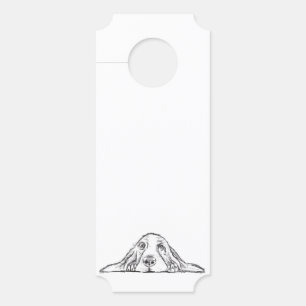 Affichette De Porte basset hound noir blanc yeux de chiot simple