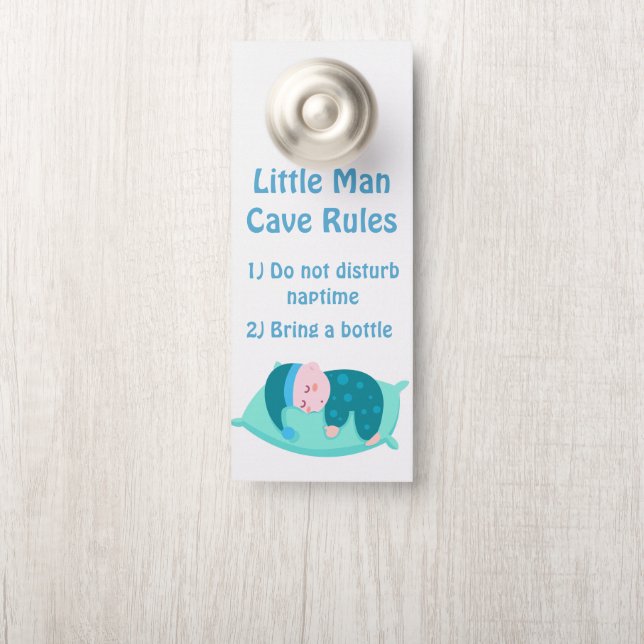 Affichette De Porte Bébé mignon Garçon petit homme règles de la grotte (Sur le bouton)
