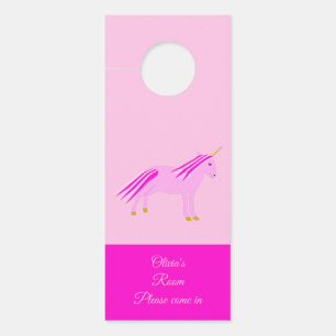 Affichette De Porte Bébé rose jolie fille Unicorn personnalisée Nurser