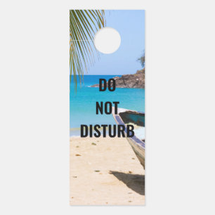 Affichette De Porte Belle plage tropicale avec bateau à rames