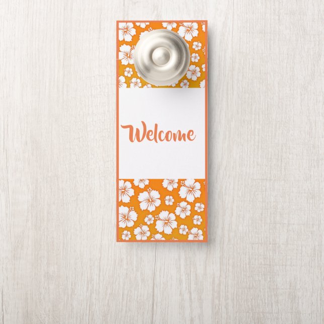 Affichette de porte-Bienvenue Orange & Hibiscus bl (Sur le bouton)