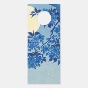 Affichette De Porte Bleu Moonlit Arbre : Japonais Cerisier Fleur Nuit