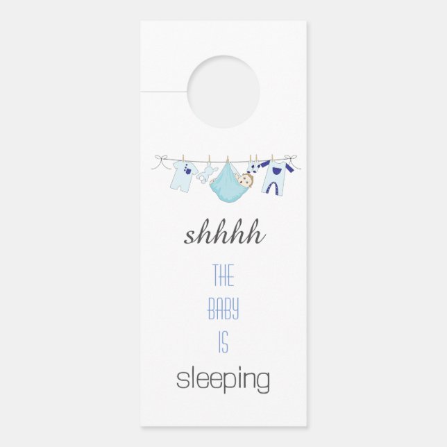 Affichette De Porte Bleu mou Garçon Bébé Sleeping Clothesline (Devant)