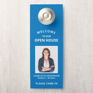 Affichette De Porte Blue Welcome Open House Real Agent Photo