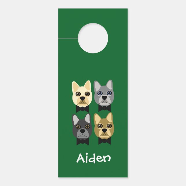 Affichette De Porte Bouledogues Français Vert (Devant)