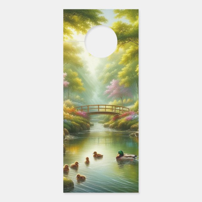 Affichette De Porte Brook de printemps avec canards/fleurs (Devant)