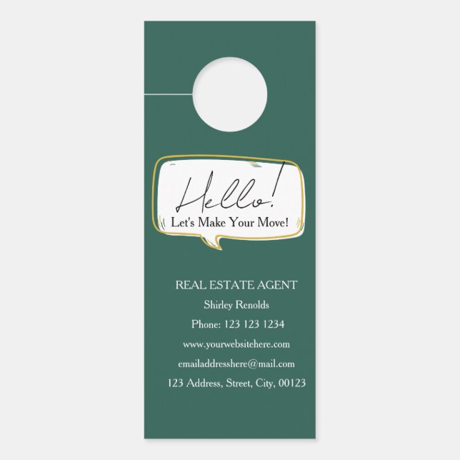 Affichette De Porte Bulle de discours moderne Immobilier vert (Devant)