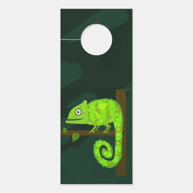 Affichette De Porte Caméléon vert mignon (Devant)