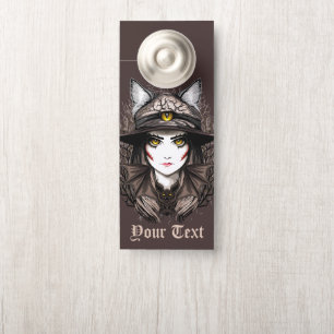 Affichette De Porte Chat de sorcière Halloween Déplaisant Portrait mig