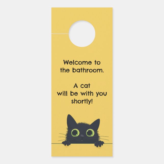 Affichette De Porte Chat drôle de salle de bain  (Devant)