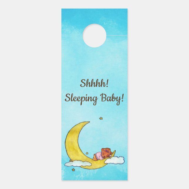 Affichette De Porte Chut ! Bébé dormant Petit Ours Fille (Dos)