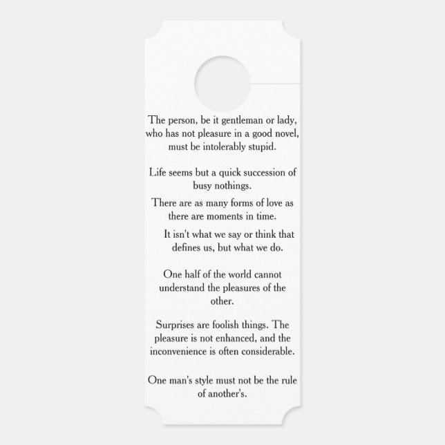 Affichette De Porte Citations de Jane Austen (Dos)