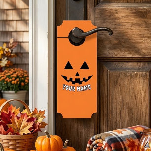 Affichette De Porte Citrouille orange personnalisée Halloween Votre no