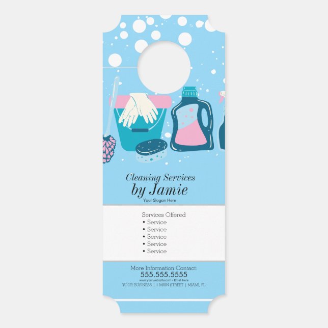 Affichette De Porte Cleaning Service Blue Pink Business  (Devant)