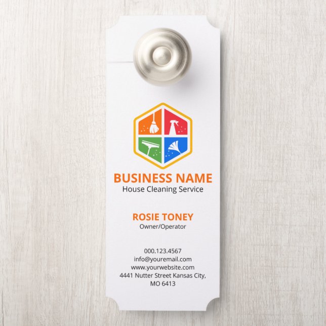 Affichette De Porte Code QR du service de nettoyage de maison professi (Sur le bouton)