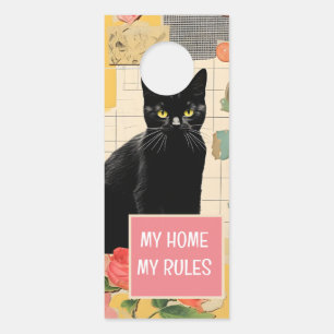 Affichette De Porte Collage rétro Black Cat