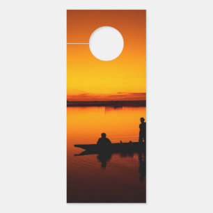 Affichette De Porte Coucher de soleil, bateau d'aviron Silhouette-1649