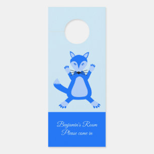 Affichette De Porte Cute Blue Baby Boy Fox Custom Nursery