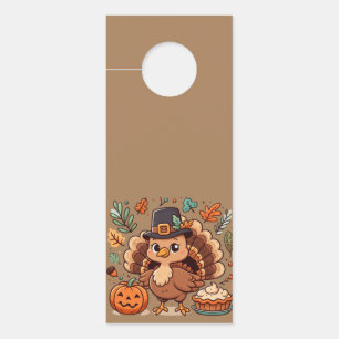 Affichette De Porte Cute caricature Thanksgiving dinde et citrouille
