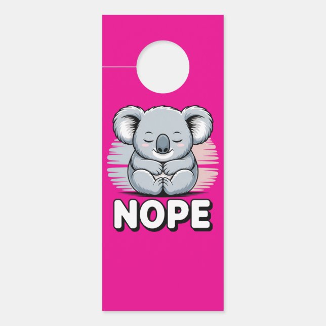 Affichette De Porte Cute Sleeping Koala “Nope” Funny Cartoon (Devant)