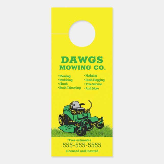 Affichette de porte de service de pelouse jaune (Devant)