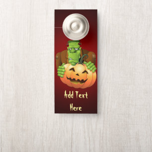 Affichette De Porte Dessin de Frankenstein Monster avec Citrouille