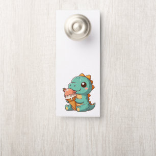 Affichette De Porte Dino mignonne de glace mangeur