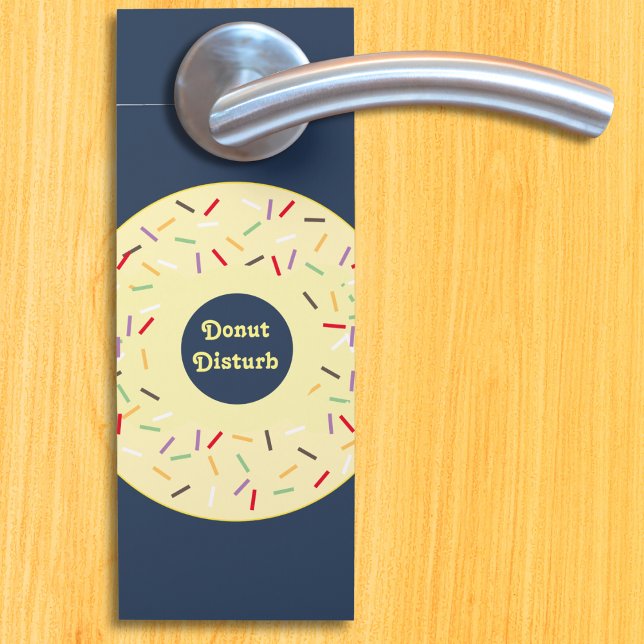 Affichette De Porte Disturbe De Donut S'Il Vous Plaît Toucher Doughnut (A donut image door handle sign with 'Donut Disturb' message on one side, 'Please Knock' on the other)