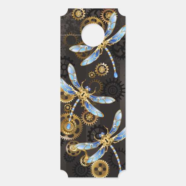Affichette De Porte Dragonflies de Steampunk sur arrière - plan rayé b (Devant)