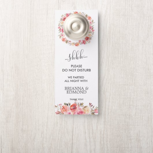 Affichette De Porte Dream Rose Floral Mariage Invité Ne Disturbe Pas (Sur le bouton)