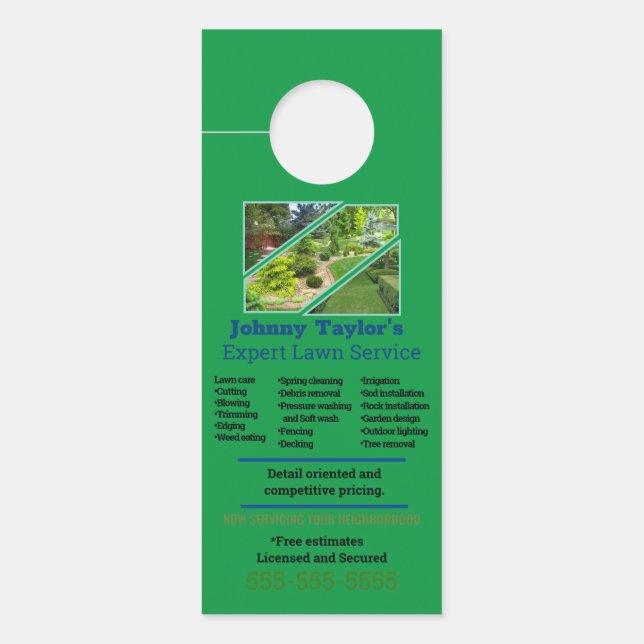 Affichette de porte du service de pelouse avec pho (Devant)