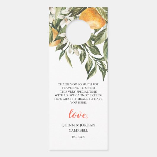 Affichette De Porte Élégant Mariage Tangerine Citrus | Double face (Dos)