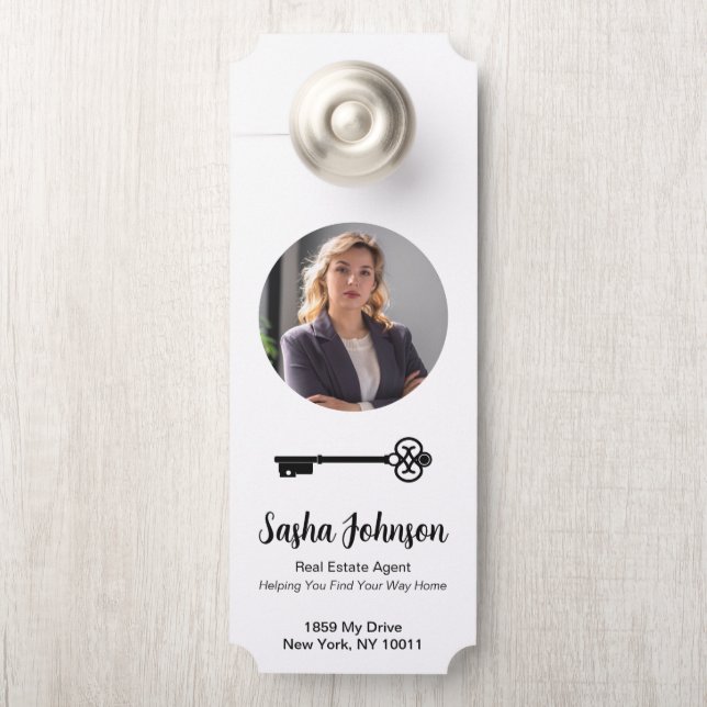 Affichette De Porte Elegant Neutral Photo QR Code Real Estate (Sur le bouton)