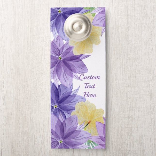 Affichette De Porte Elégante Hawaiienne violet fleurs tropicales (Sur le bouton)
