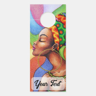 Affichette De Porte Femme africaine avec cire tissu traditionnel