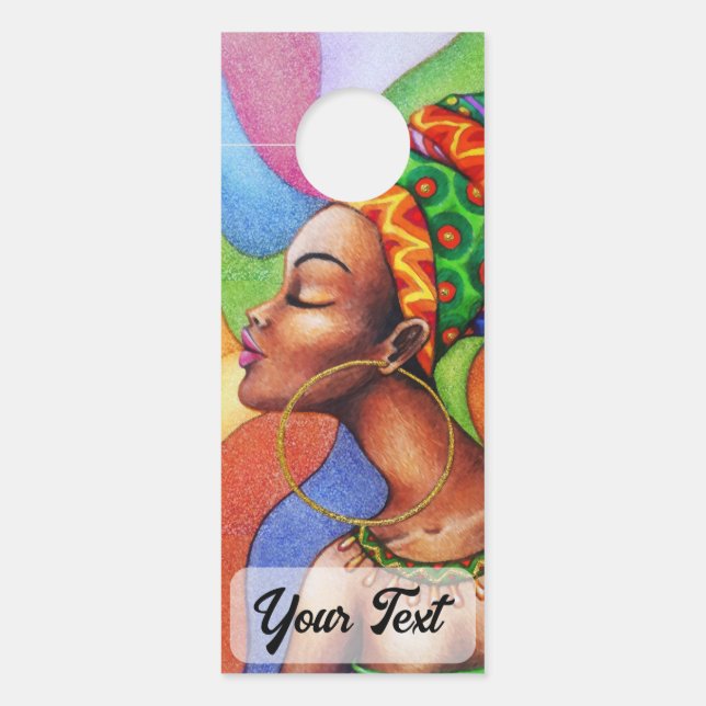 Affichette De Porte Femme africaine avec cire tissu traditionnel (Devant)