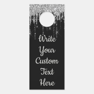 Affichette De Porte Fête d'anniversaire noir argent Glitter