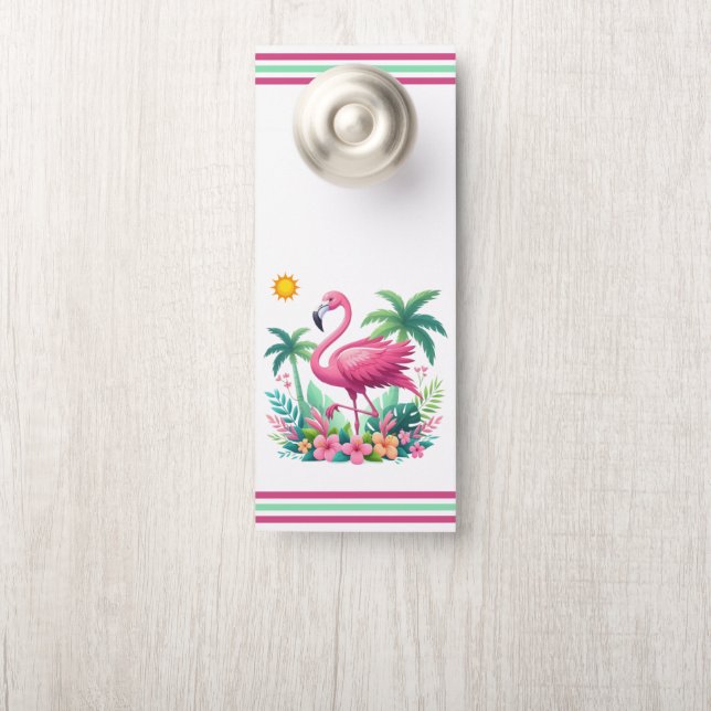 Affichette De Porte Flamingo rose tropicale/Floride (Sur le bouton)