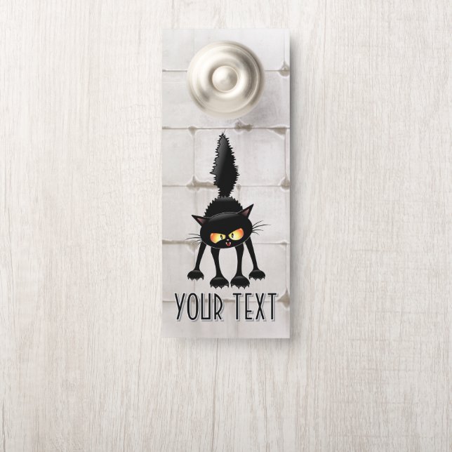 Affichette De Porte Funny Fierce Black Cat Cartoon  (Sur le bouton)