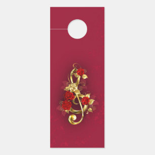 Affichette De Porte Golden Treble Clef avec fleurs Roses