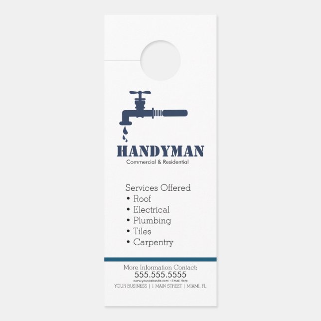 Affichette de porte Handyman Plumbing Services (Devant)