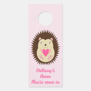 Affichette De Porte Hérisson Bébé Fille Rose Mignon sur mesure